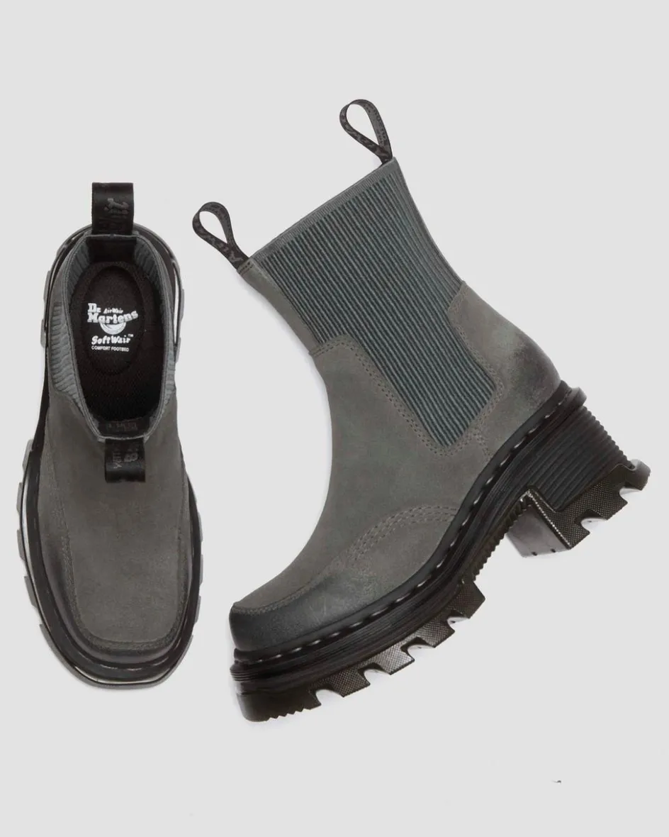 Dr. Martens Last Chance Styles*Corran Chelsea Waxy Suede Heeled Boots in Gunmetal Gunmetal — Waxy Suede Waterproof