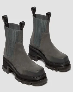 Dr. Martens Last Chance Styles*Corran Chelsea Waxy Suede Heeled Boots in Gunmetal Gunmetal — Waxy Suede Waterproof