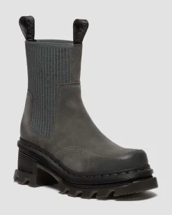 Dr. Martens Last Chance Styles*Corran Chelsea Waxy Suede Heeled Boots in Gunmetal Gunmetal — Waxy Suede Waterproof