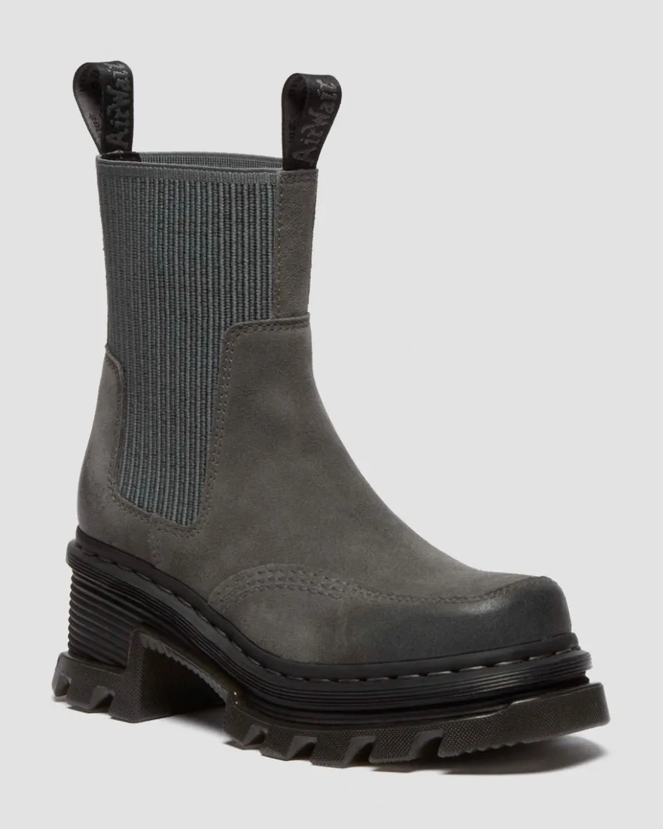 Dr. Martens Last Chance Styles*Corran Chelsea Waxy Suede Heeled Boots in Gunmetal Gunmetal — Waxy Suede Waterproof