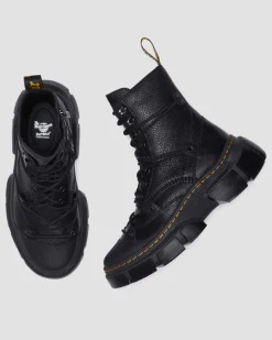 Dr. Martens Ankle Boots|Boots*DMXL 8-eye leather boots in Black Black — Lunar+Rubber Grained Leather