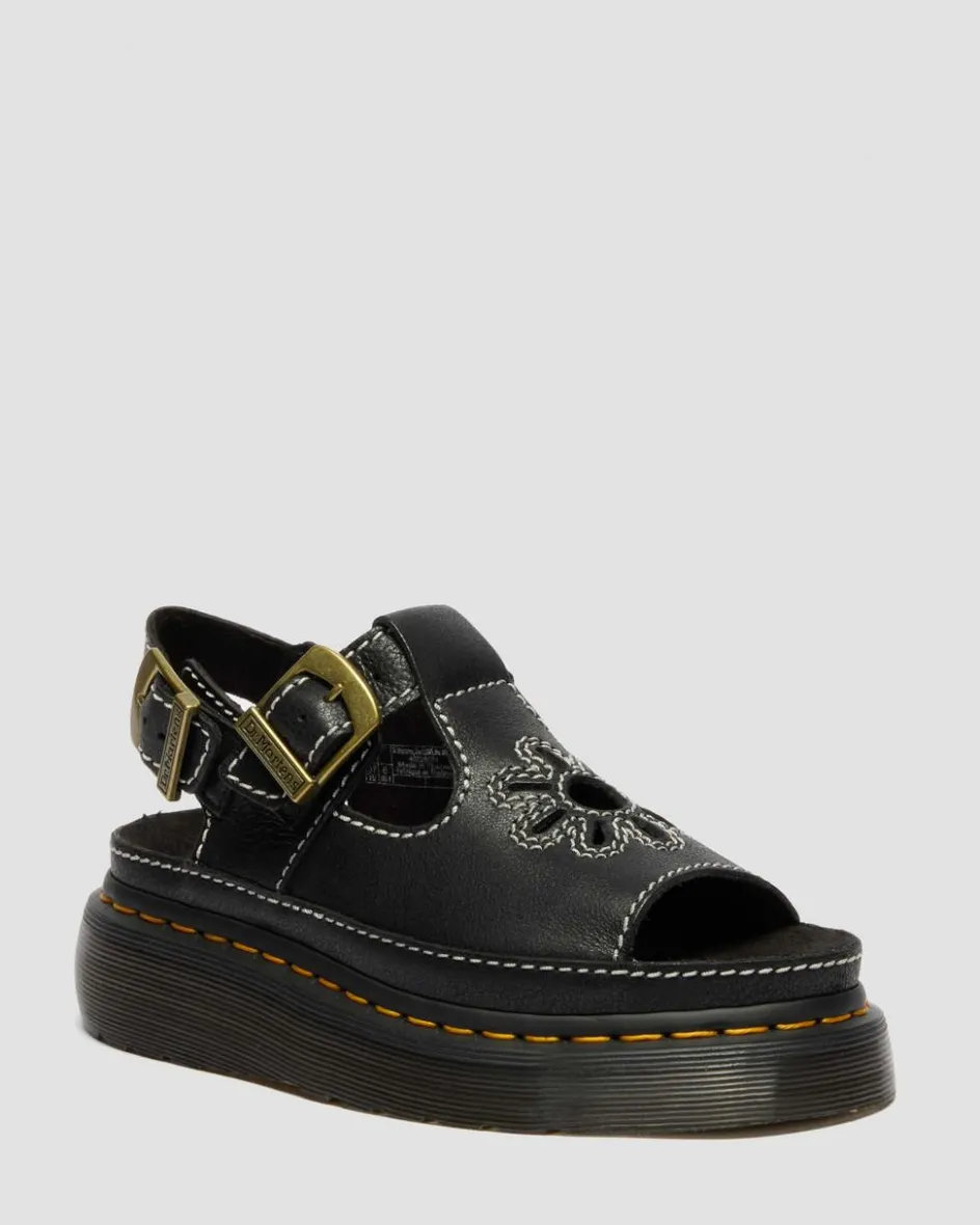 Dr. Martens Sandals|New And Featured*Dunnet Flower Full Grain Leather Sandals in Black Black — AR Rogue