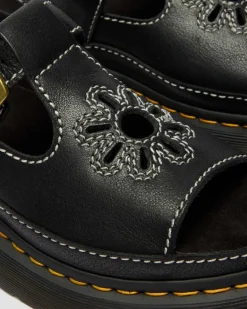 Dr. Martens Sandals|New And Featured*Dunnet Flower Full Grain Leather Sandals in Black Black — AR Rogue