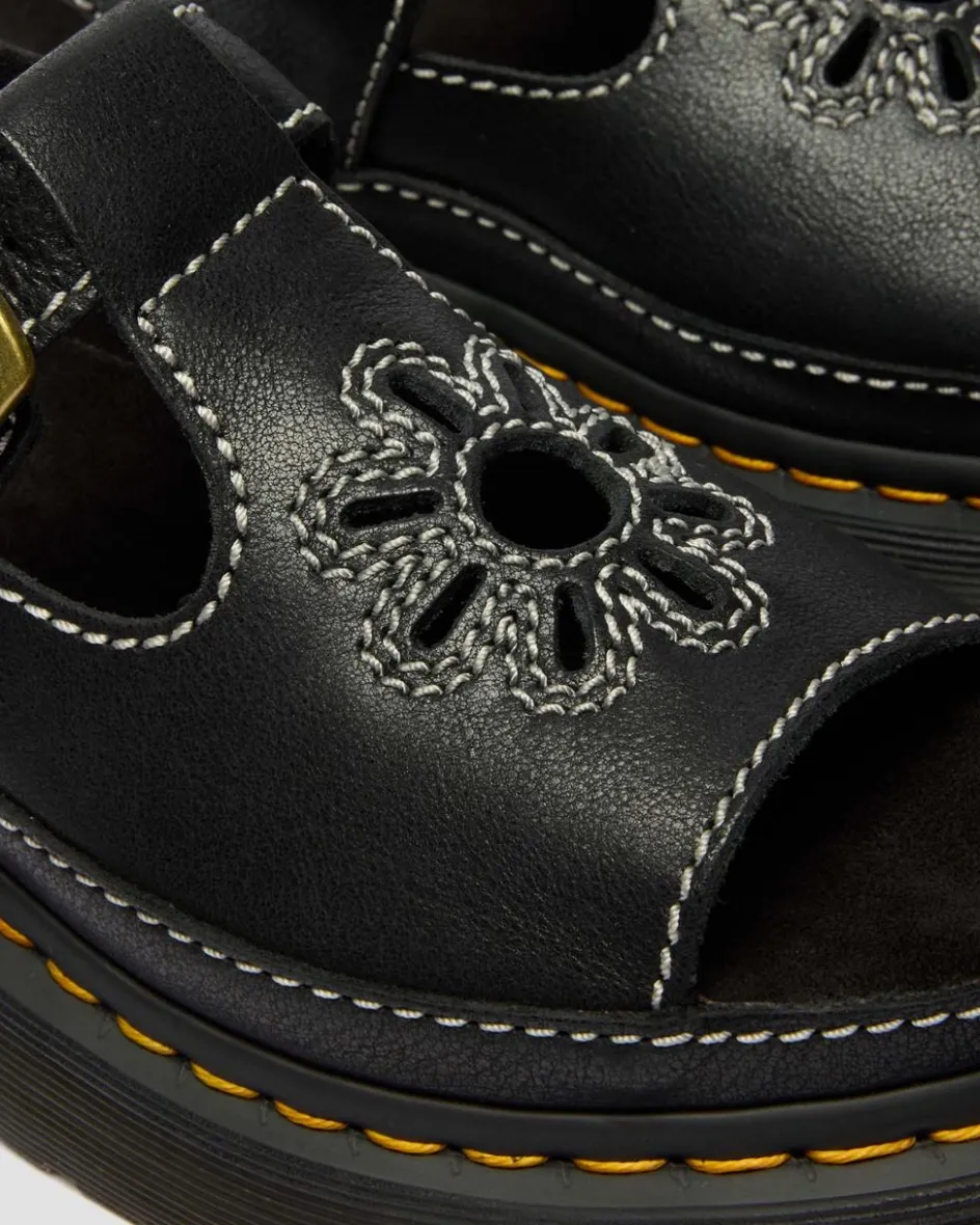 Dr. Martens Sandals|New And Featured*Dunnet Flower Full Grain Leather Sandals in Black Black — AR Rogue