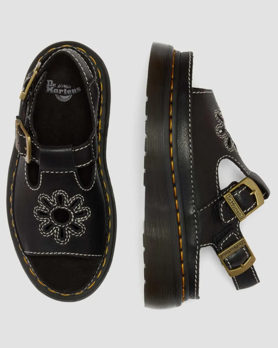 Dr. Martens Sandals|New And Featured*Dunnet Flower Full Grain Leather Sandals in Black Black — AR Rogue