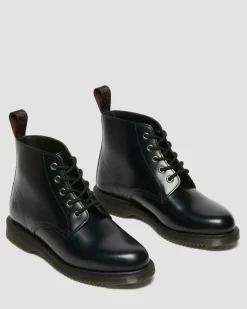 Dr. Martens Last Chance Styles*Emmeline Smooth Lace Up Boots in Black Black — Polished Smooth
