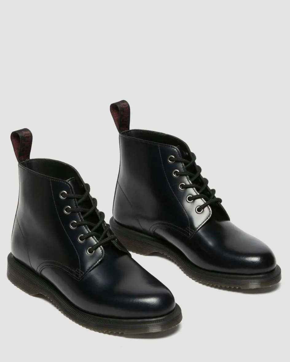 Dr. Martens Last Chance Styles*Emmeline Smooth Lace Up Boots in Black Black — Polished Smooth