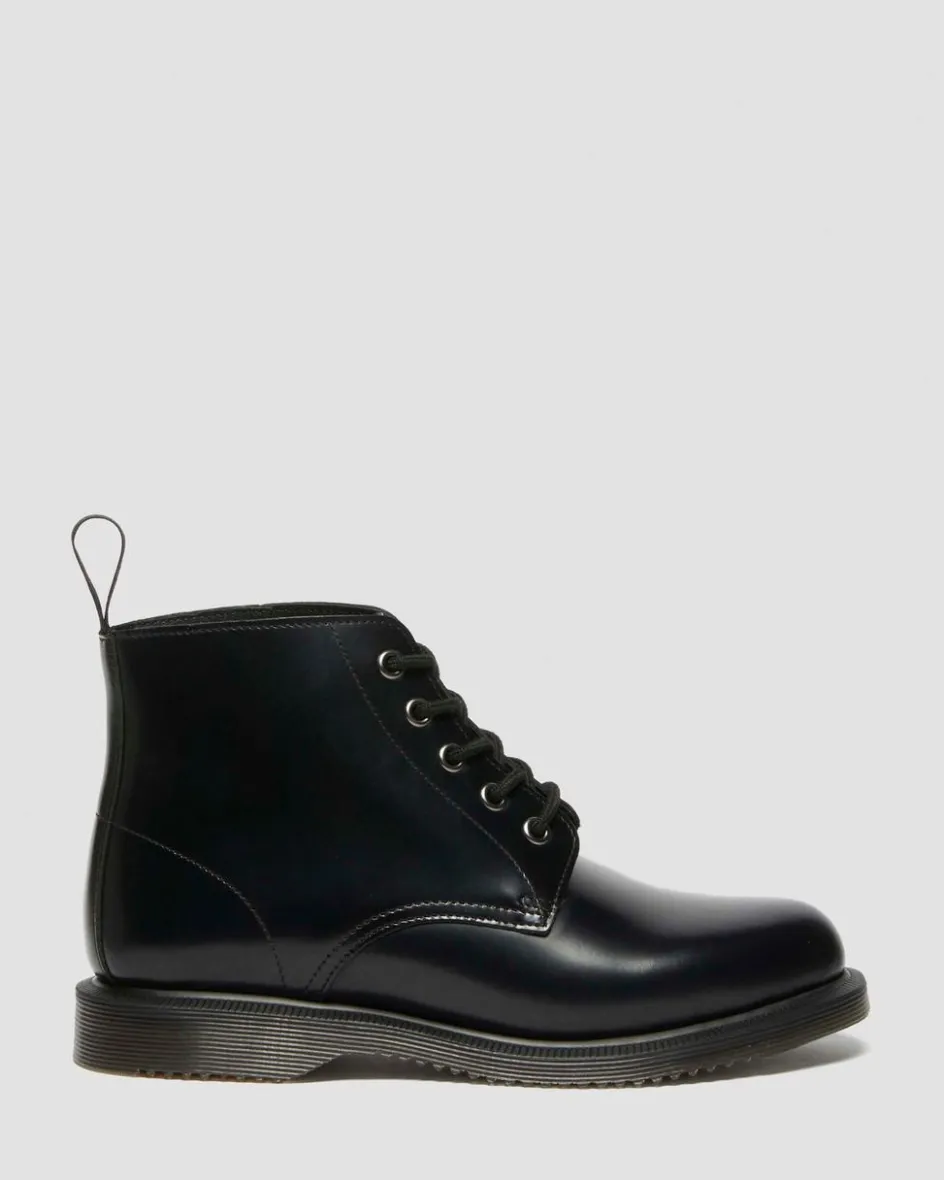 Dr. Martens Last Chance Styles*Emmeline Smooth Lace Up Boots in Black Black — Polished Smooth