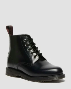 Dr. Martens Last Chance Styles*Emmeline Smooth Lace Up Boots in Black Black — Polished Smooth