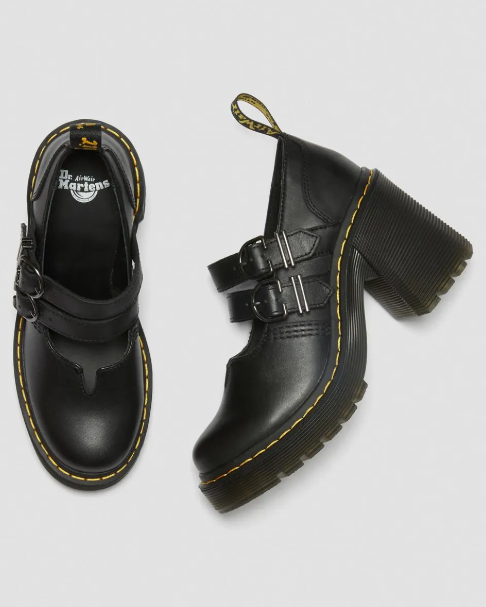 Dr. Martens Shoes|Platform Shoes*Eviee Sendal Leather Heeled Shoes in Black Black — Sendal