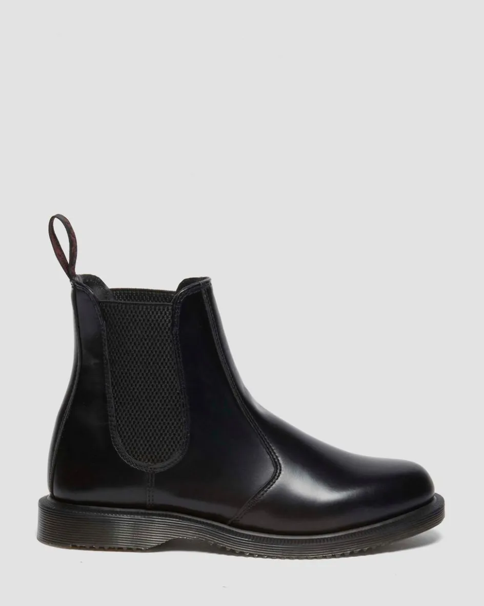 Dr. Martens Boots|Chelsea Boots*Flora Smooth Chelsea Boots in Black Black — Polished Smooth