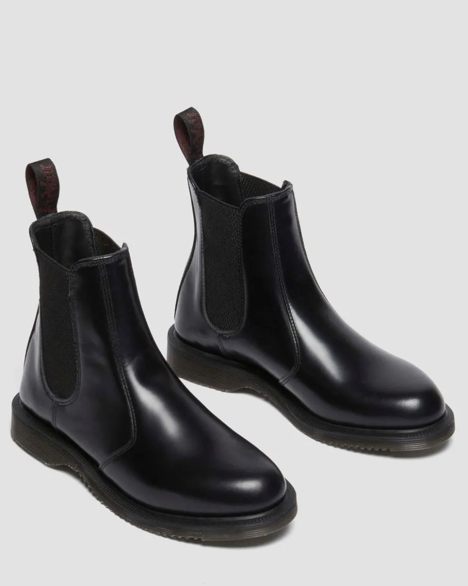 Dr. Martens Boots|Chelsea Boots*Flora Smooth Chelsea Boots in Black Black — Polished Smooth