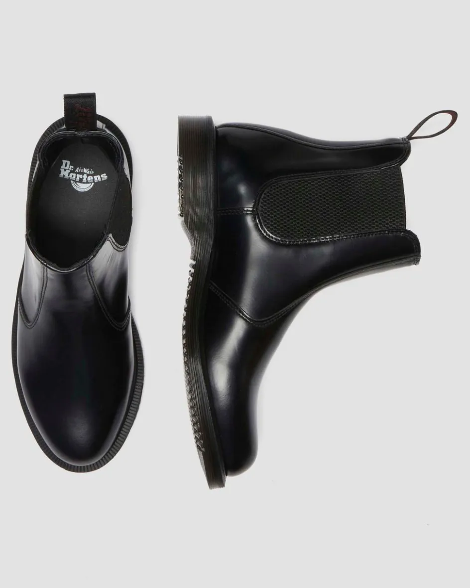 Dr. Martens Boots|Chelsea Boots*Flora Smooth Chelsea Boots in Black Black — Polished Smooth