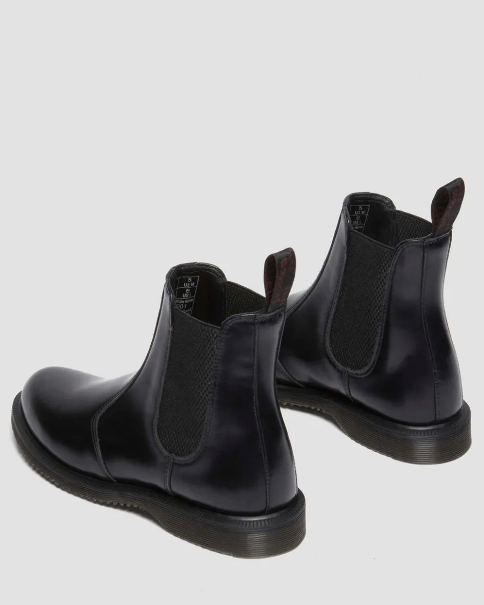 Dr. Martens Boots|Chelsea Boots*Flora Smooth Chelsea Boots in Black Black — Polished Smooth