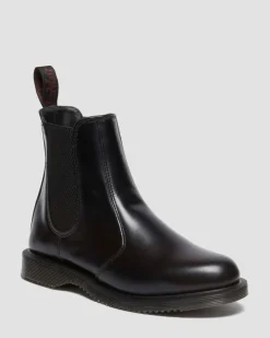 Dr. Martens Boots|Chelsea Boots*Flora Smooth Chelsea Boots in Black Black — Polished Smooth