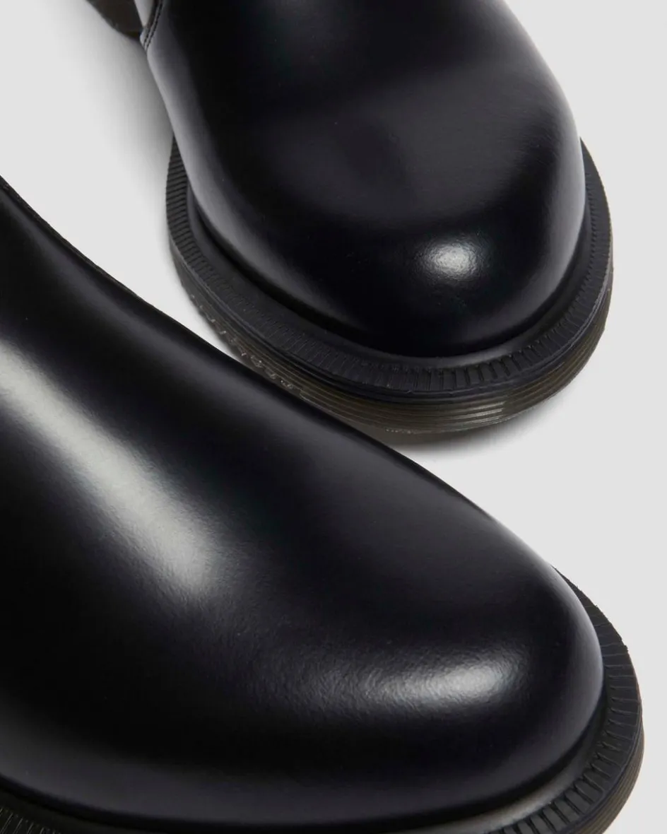 Dr. Martens Boots|Chelsea Boots*Flora Smooth Chelsea Boots in Black Black — Polished Smooth