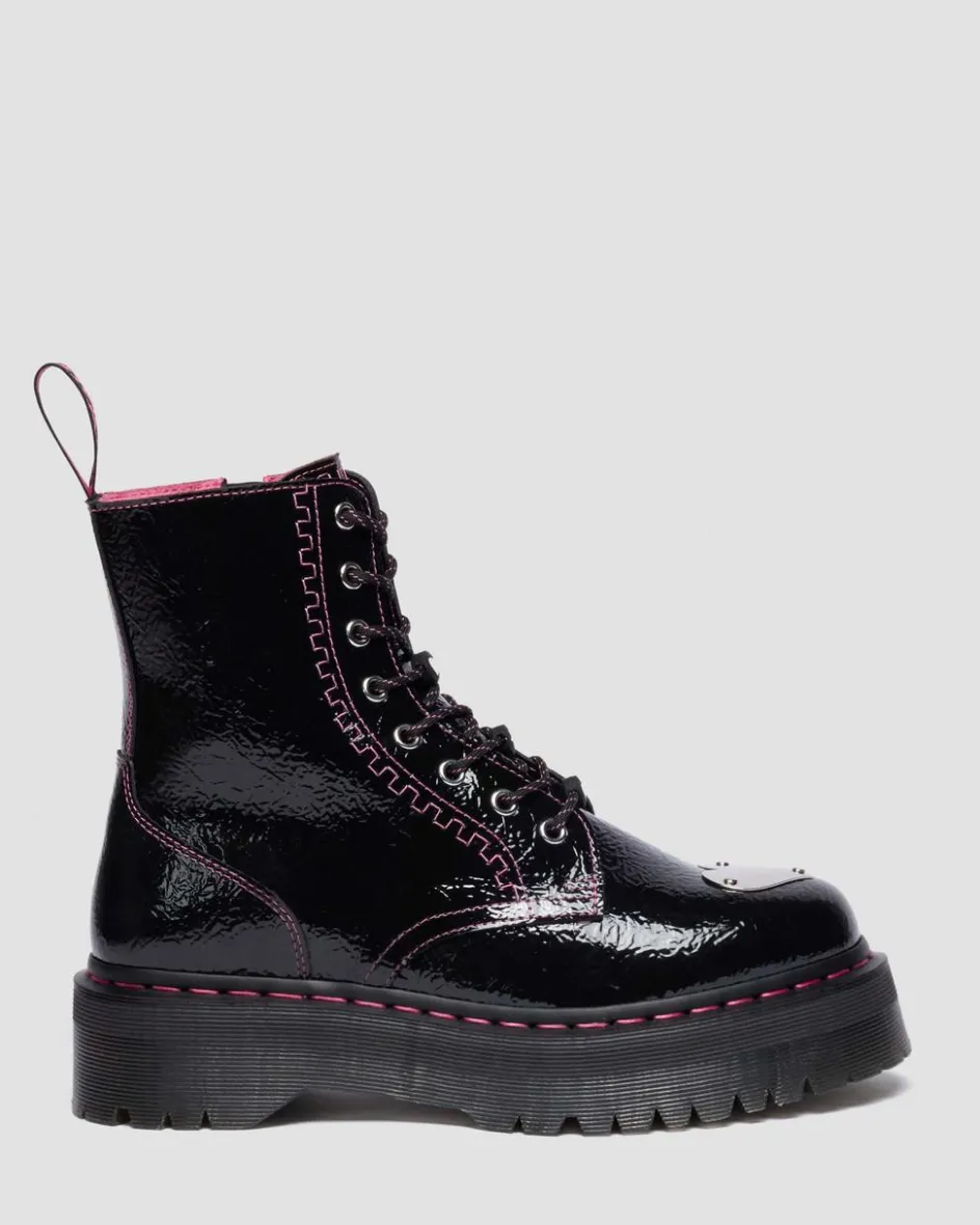 Dr. Martens Platform Boots|Boots*Jadon Distressed Patent Leather Platform Boots in Black Black — Distressed Patent