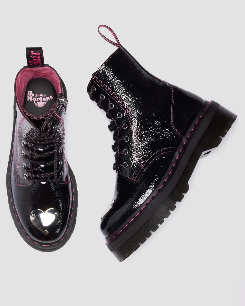 Dr. Martens Platform Boots|Boots*Jadon Distressed Patent Leather Platform Boots in Black Black — Distressed Patent