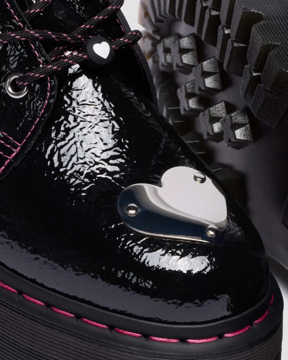Dr. Martens Platform Boots|Boots*Jadon Distressed Patent Leather Platform Boots in Black Black — Distressed Patent