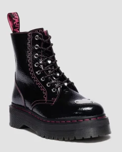 Dr. Martens Platform Boots|Boots*Jadon Distressed Patent Leather Platform Boots in Black Black — Distressed Patent