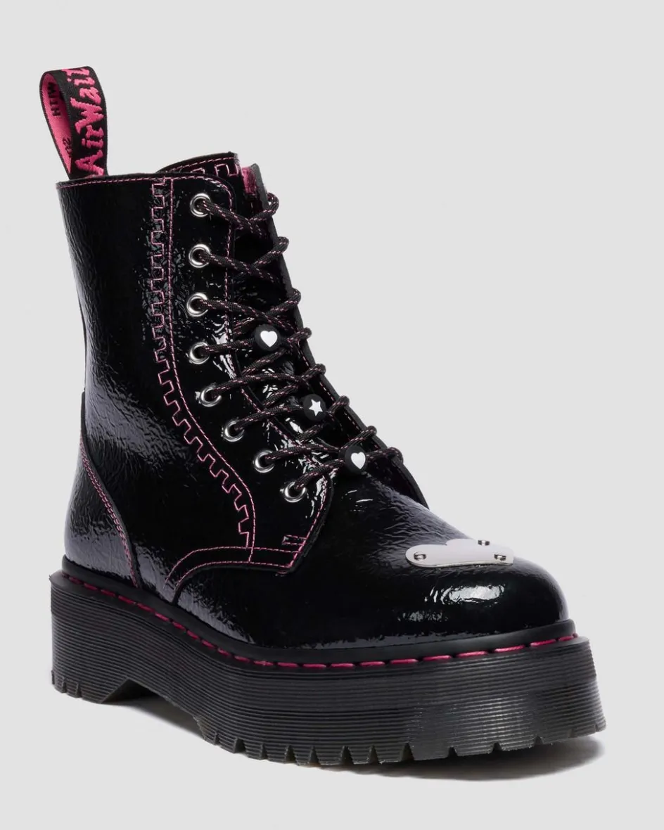 Dr. Martens Platform Boots|Boots*Jadon Distressed Patent Leather Platform Boots in Black Black — Distressed Patent
