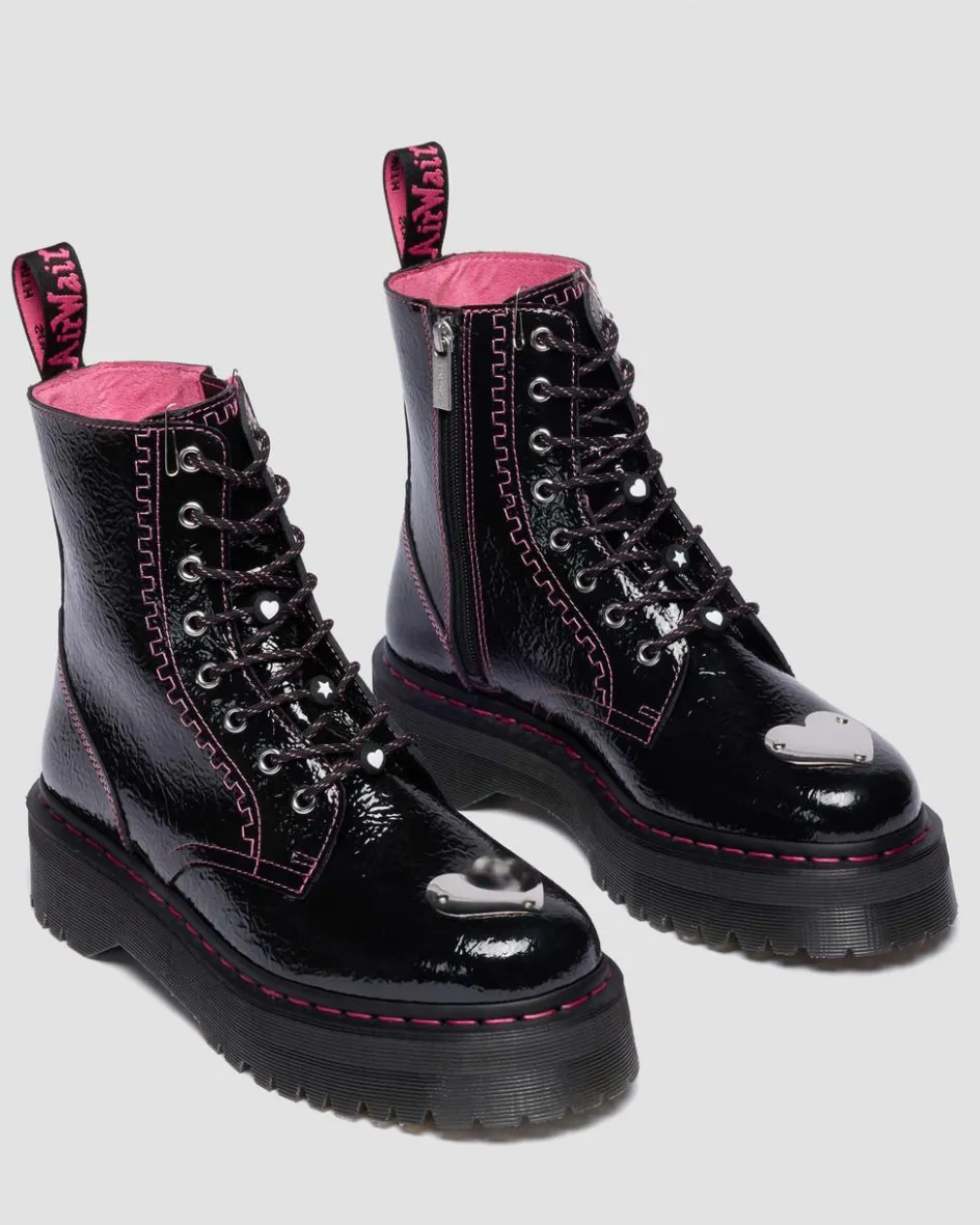 Dr. Martens Platform Boots|Boots*Jadon Distressed Patent Leather Platform Boots in Black Black — Distressed Patent