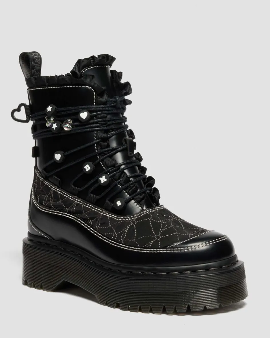 Dr. Martens Last Chance Styles*JADON FRILL SMOOTH LEATHER PLATFORM BOOTS in BLACK