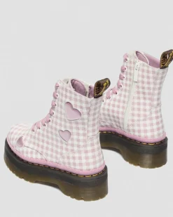 Dr. Martens Platform Boots|Boots*Jadon Heart Gingham Leather Platform Boots in White White+Dusty Rose — Smooth+Gingham Print