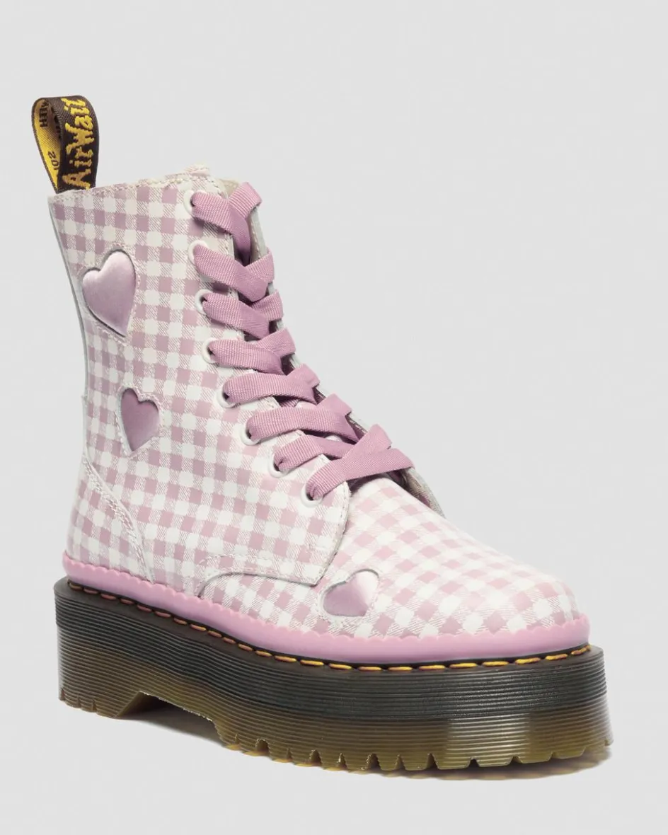 Dr. Martens Platform Boots|Boots*Jadon Heart Gingham Leather Platform Boots in White White+Dusty Rose — Smooth+Gingham Print