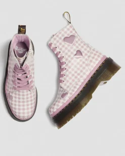 Dr. Martens Platform Boots|Boots*Jadon Heart Gingham Leather Platform Boots in White White+Dusty Rose — Smooth+Gingham Print