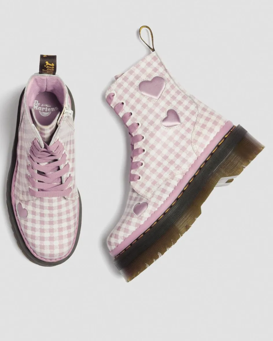 Dr. Martens Platform Boots|Boots*Jadon Heart Gingham Leather Platform Boots in White White+Dusty Rose — Smooth+Gingham Print