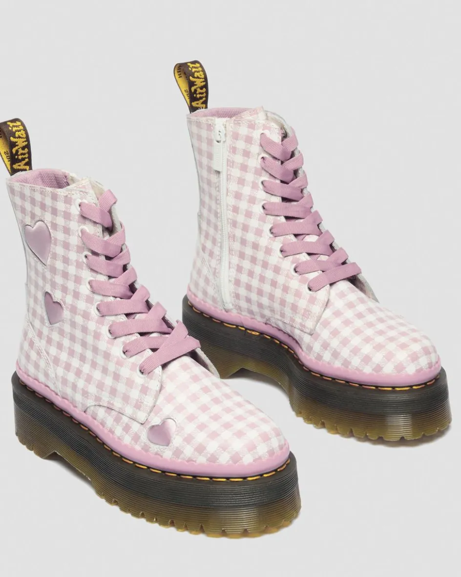 Dr. Martens Platform Boots|Boots*Jadon Heart Gingham Leather Platform Boots in White White+Dusty Rose — Smooth+Gingham Print