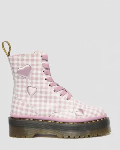 Dr. Martens Platform Boots|Boots*Jadon Heart Gingham Leather Platform Boots in White White+Dusty Rose — Smooth+Gingham Print
