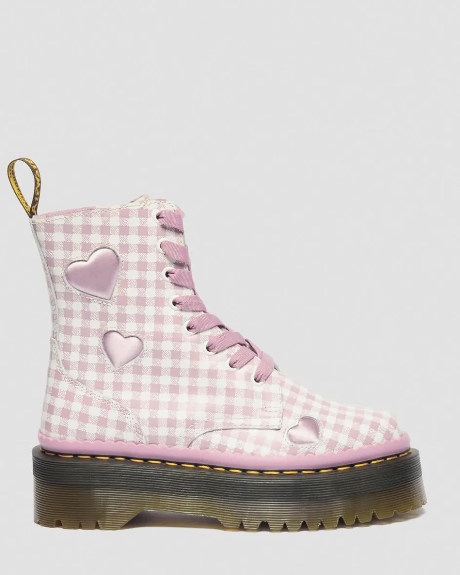Dr. Martens Platform Boots|Boots*Jadon Heart Gingham Leather Platform Boots in White White+Dusty Rose — Smooth+Gingham Print