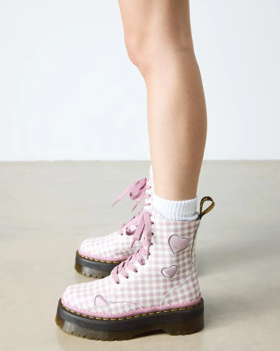 Dr. Martens Platform Boots|Boots*Jadon Heart Gingham Leather Platform Boots in White White+Dusty Rose — Smooth+Gingham Print