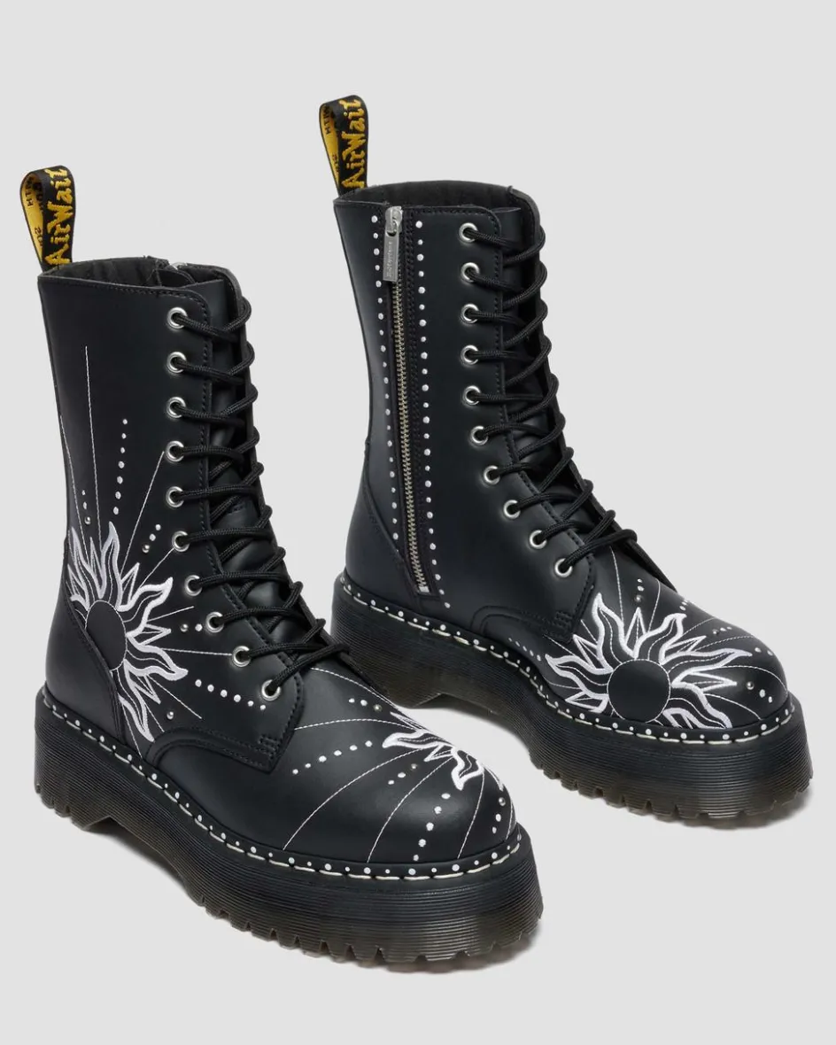 Dr. Martens Last Chance Styles|Last Chance Styles*Jadon Hi Solar Flare Reclaimed Leather Platform Boots in Black Black — Genix Nappa