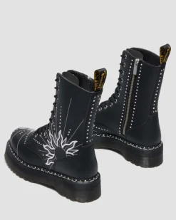 Dr. Martens Last Chance Styles|Last Chance Styles*Jadon Hi Solar Flare Reclaimed Leather Platform Boots in Black Black — Genix Nappa