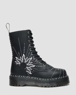 Dr. Martens Last Chance Styles|Last Chance Styles*Jadon Hi Solar Flare Reclaimed Leather Platform Boots in Black Black — Genix Nappa