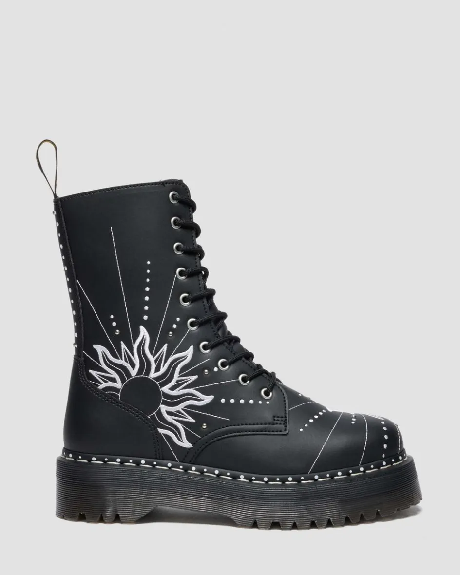 Dr. Martens Last Chance Styles|Last Chance Styles*Jadon Hi Solar Flare Reclaimed Leather Platform Boots in Black Black — Genix Nappa