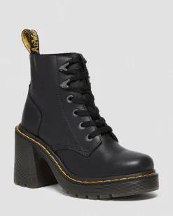 Dr. Martens New And Featured|Heeled Boots*Jesy Sendal Leather Lace Up Flared Heel Boots in Black Black — Sendal