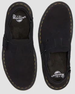 Dr. Martens Mules|Shoes*Jorge II Suede Slingback Mules in Black Black — E.H.Suede