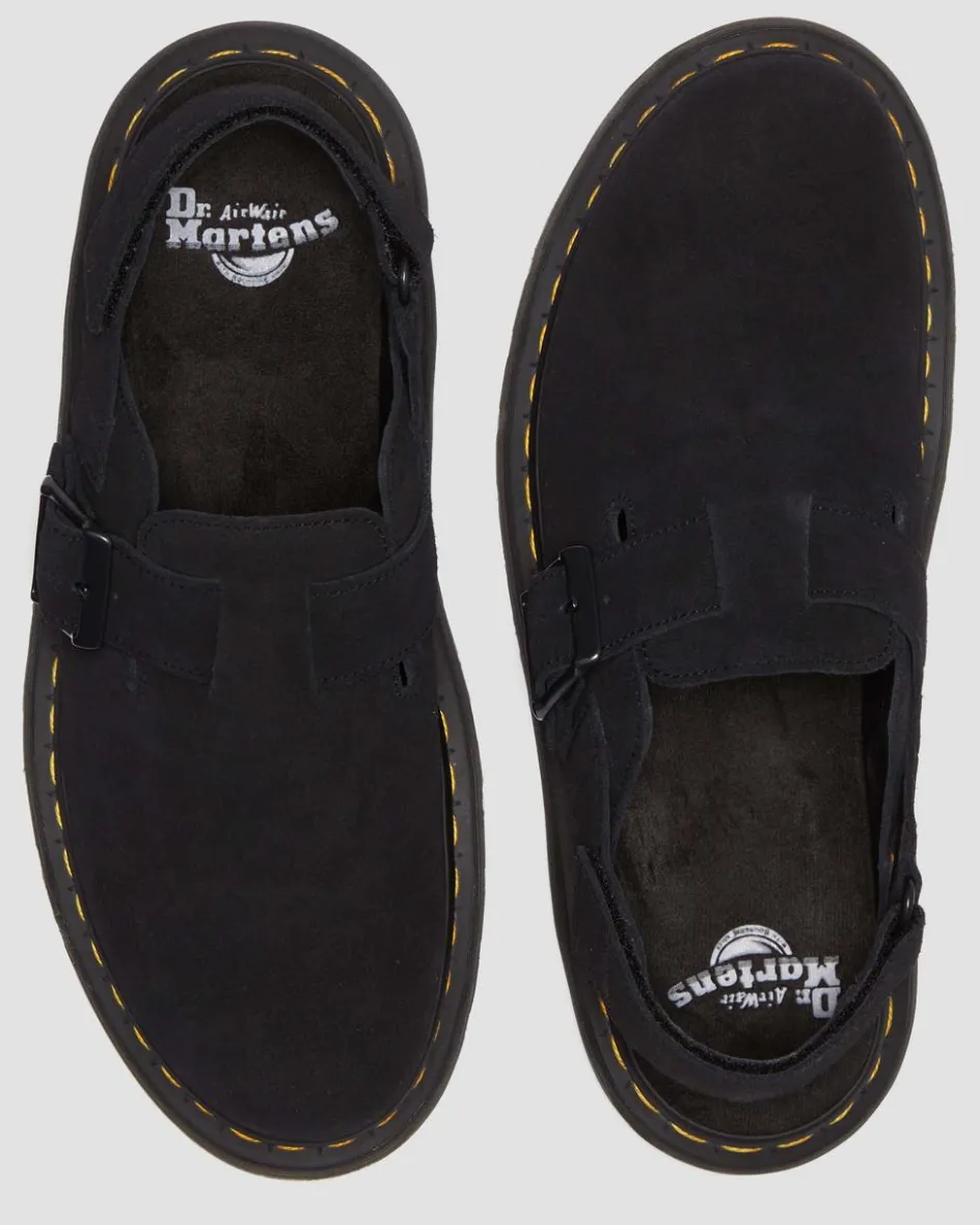 Dr. Martens Mules|Shoes*Jorge II Suede Slingback Mules in Black Black — E.H.Suede