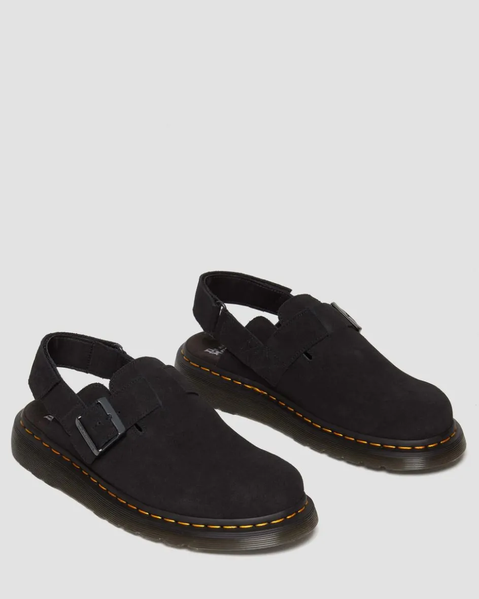 Dr. Martens Mules|Shoes*Jorge II Suede Slingback Mules in Black Black — E.H.Suede