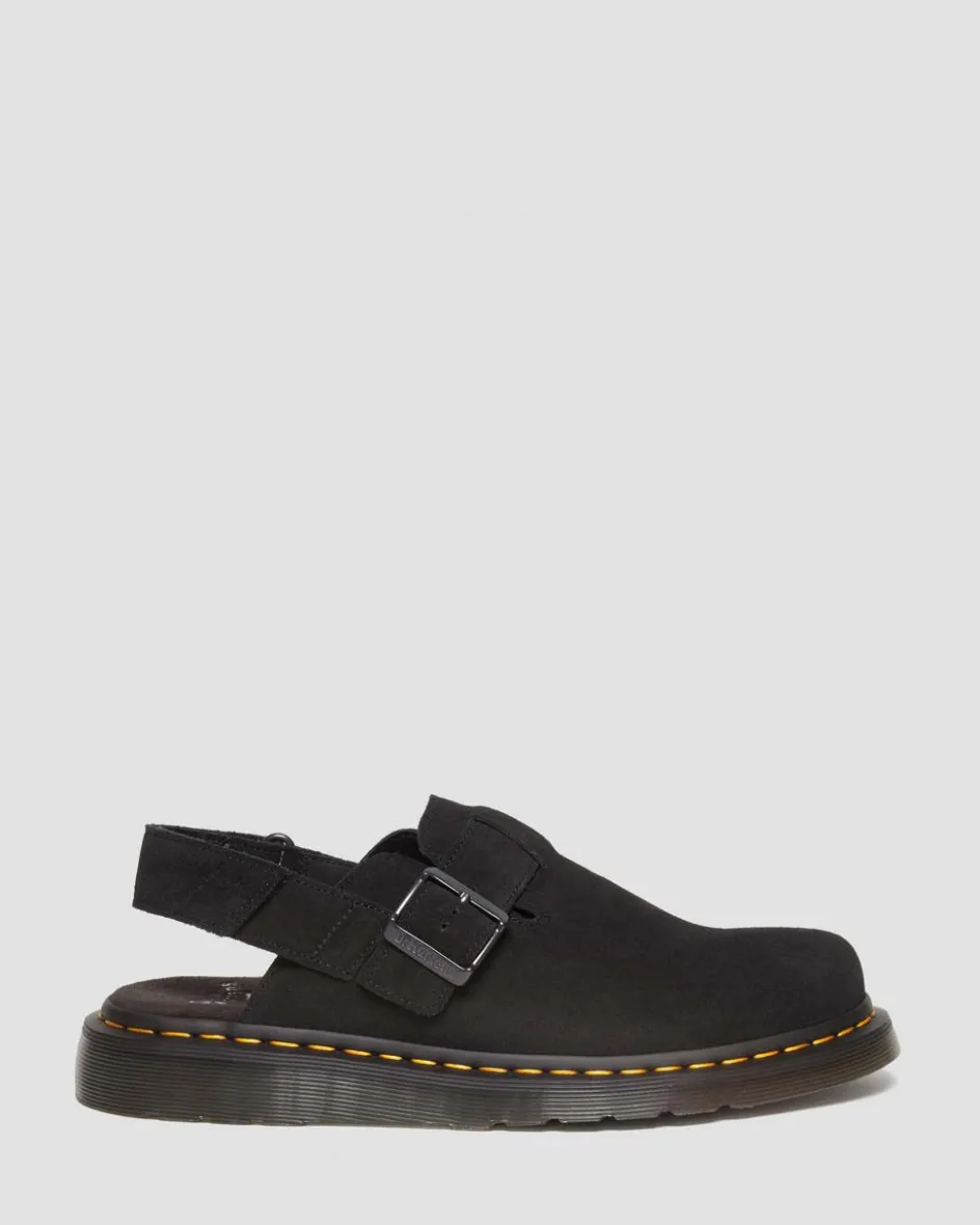 Dr. Martens Mules|Shoes*Jorge II Suede Slingback Mules in Black Black — E.H.Suede