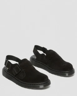 Dr. Martens Last Chance Styles|Last Chance Styles*Jorge Made in England Suede Slingback Mules in Black Black — Repello Calf Suede (Gum Oil)