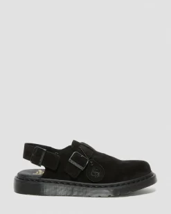 Dr. Martens Last Chance Styles|Last Chance Styles*Jorge Made in England Suede Slingback Mules in Black Black — Repello Calf Suede (Gum Oil)