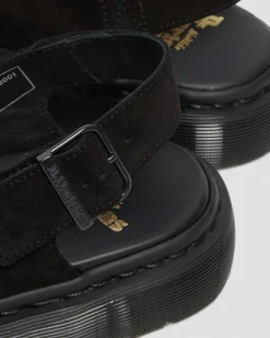 Dr. Martens Last Chance Styles|Last Chance Styles*Jorge Made in England Suede Slingback Mules in Black Black — Repello Calf Suede (Gum Oil)