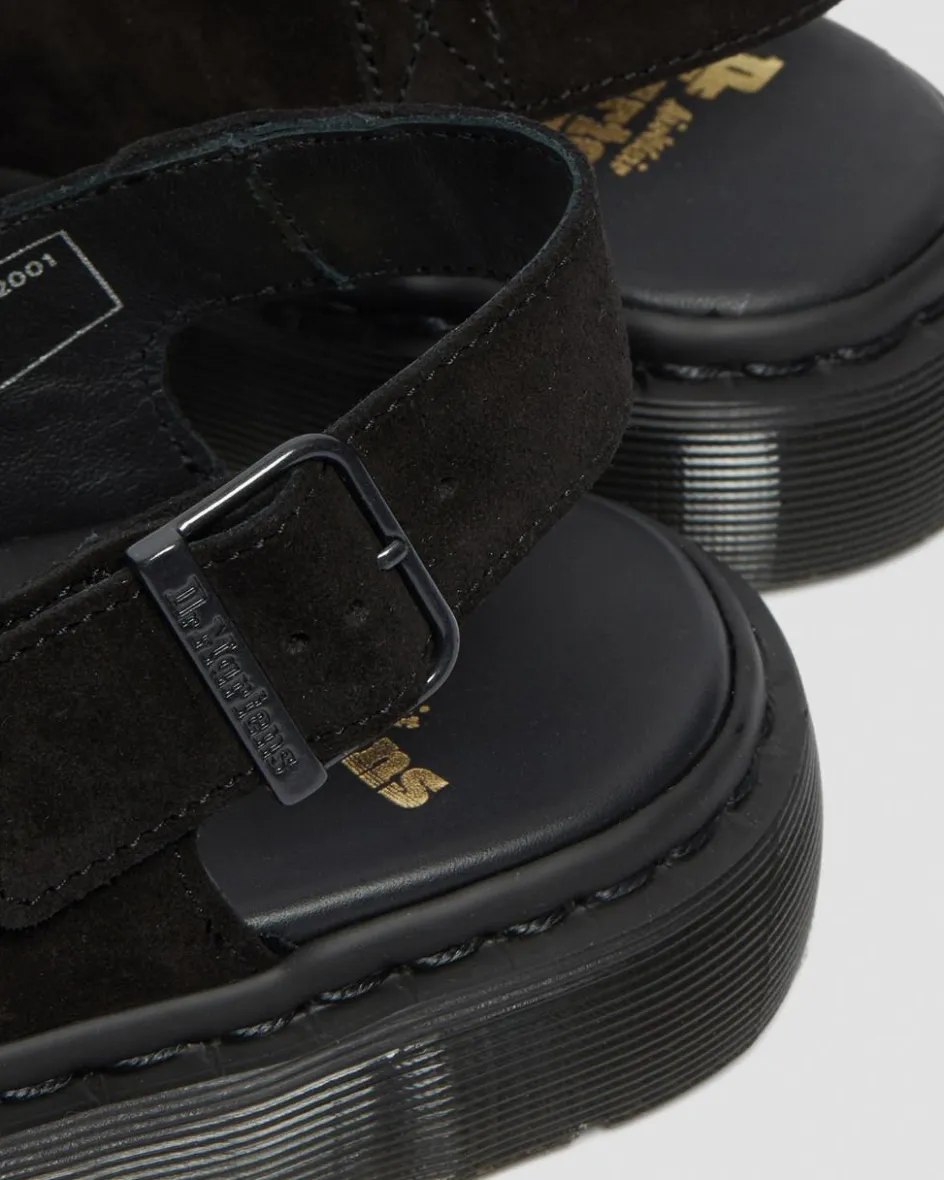 Dr. Martens Last Chance Styles|Last Chance Styles*Jorge Made in England Suede Slingback Mules in Black Black — Repello Calf Suede (Gum Oil)