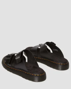 Dr. Martens Slides|Sandals*Josef Analine Leather Buckle Slide Sandals in Black Black — Analine