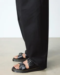 Dr. Martens Slides|Sandals*Josef Analine Leather Buckle Slide Sandals in Black Black — Analine
